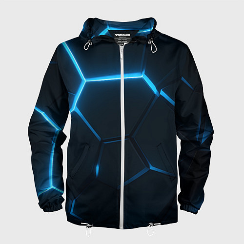 Мужская ветровка Черные плиты с синим светом / 3D-Белый – фото 1