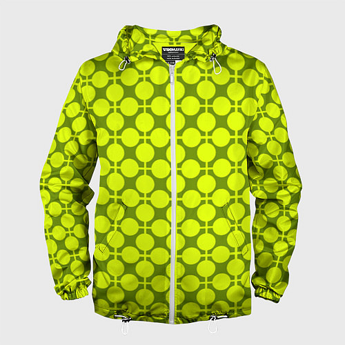 Мужская ветровка Желто зеленый неоновый узор ретро в горох / 3D-Белый – фото 1