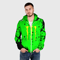 Ветровка с капюшоном мужская Monster energy кислотные брызги, цвет: 3D-белый — фото 2