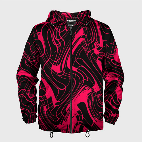 Мужская ветровка Чёрно-розовый абстрактные линии / 3D-Черный – фото 1