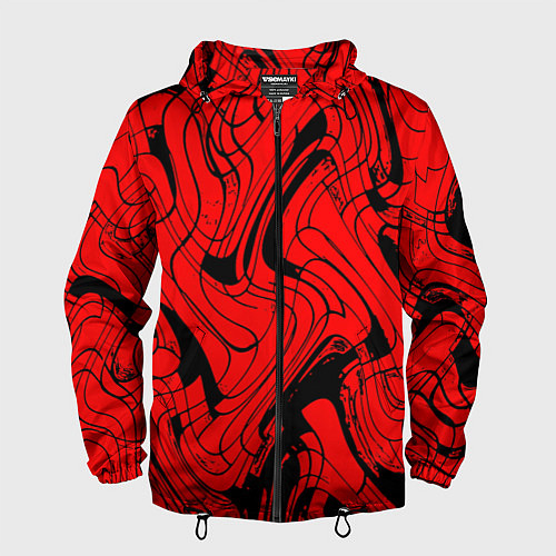 Мужская ветровка Чёрно-красный абстрактный линии / 3D-Черный – фото 1