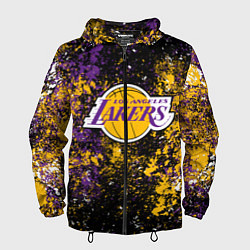Ветровка с капюшоном мужская Лейкерс - хаос цветов команды, цвет: 3D-черный