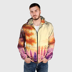 Ветровка с капюшоном мужская Поле цветочное, цвет: 3D-черный — фото 2