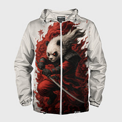 Ветровка с капюшоном мужская Демоническая панда самурай - нейроарт, цвет: 3D-белый