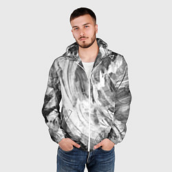 Ветровка с капюшоном мужская Абстракция - grey and white swirls, цвет: 3D-белый — фото 2