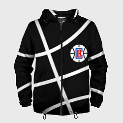 Ветровка с капюшоном мужская Клипперс - текстура черного мяча, цвет: 3D-черный