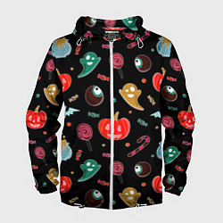 Ветровка с капюшоном мужская Halloween red pumpkin, цвет: 3D-белый