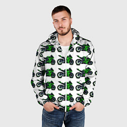 Ветровка с капюшоном мужская Motorbike green, цвет: 3D-белый — фото 2