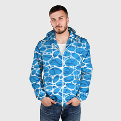 Ветровка с капюшоном мужская Волновая рябь на поверхности воды паттерн, цвет: 3D-белый — фото 2