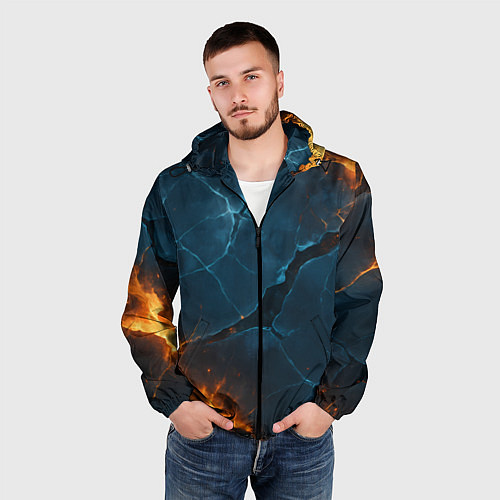 Мужская ветровка Разлом плит с огнем / 3D-Черный – фото 3