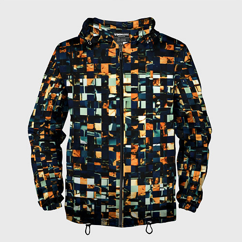 Мужская ветровка Тёмный синий с оранжевым кубики абстракция / 3D-Черный – фото 1