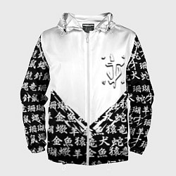 Ветровка с капюшоном мужская Doom японские символы, цвет: 3D-белый