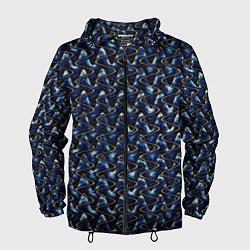 Ветровка с капюшоном мужская Тёмно-синий волнистые полосы, цвет: 3D-черный