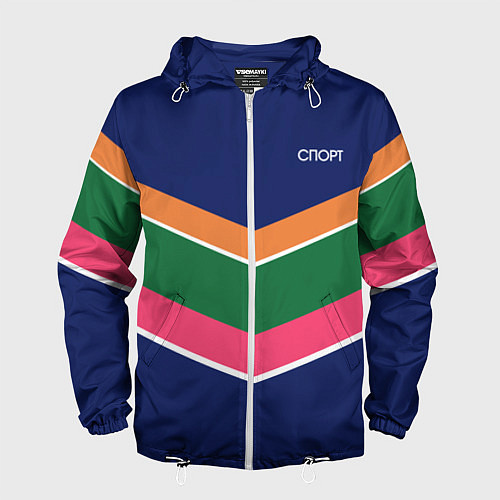 Мужская ветровка Тёмно-синий спорт с полосами / 3D-Белый – фото 1