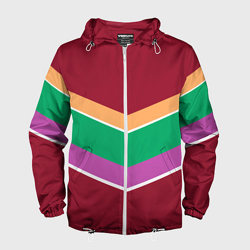 Мужская ветровка Тёмный красный с полосами / 3D-Белый – фото 1