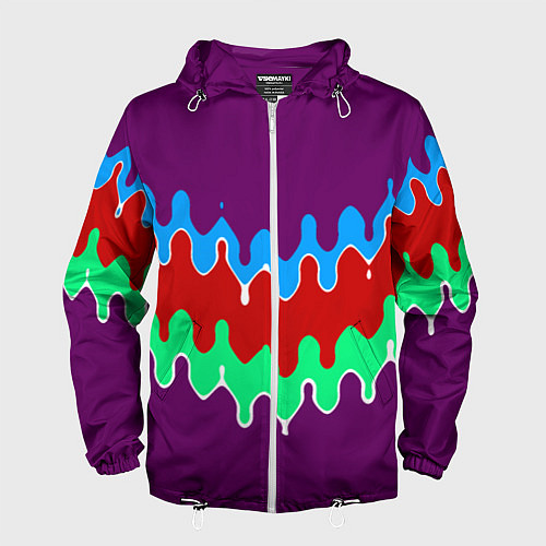 Мужская ветровка Фиолетовый с искажёнными абстрактными полосами / 3D-Белый – фото 1