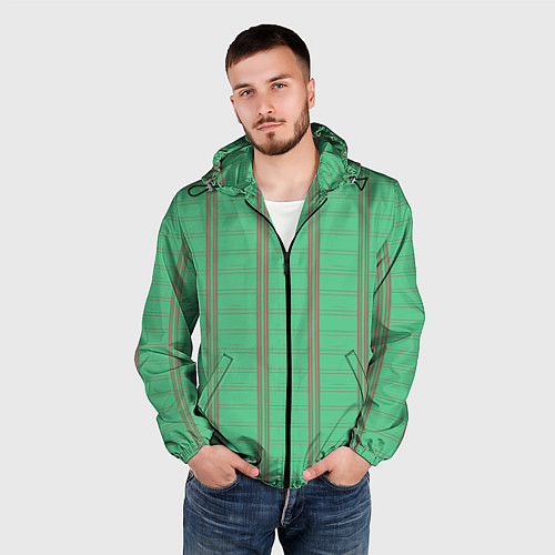 Мужская ветровка Color green cage brown stripes / 3D-Черный – фото 3