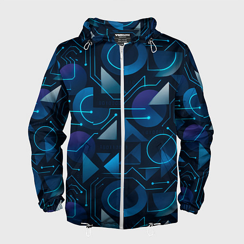 Мужская ветровка Футуристическая сине-фиолетовая абстракция с хакер / 3D-Белый – фото 1