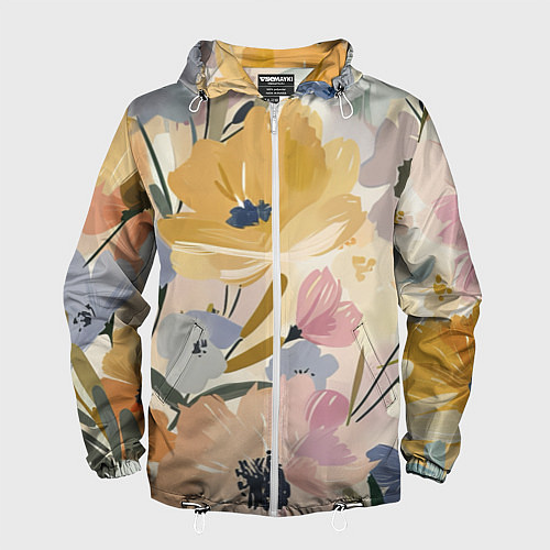 Мужская ветровка Цветы акварель / 3D-Белый – фото 1