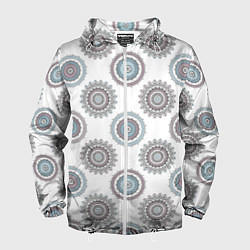 Ветровка с капюшоном мужская Круглый разноцветный узор мандала, цвет: 3D-белый