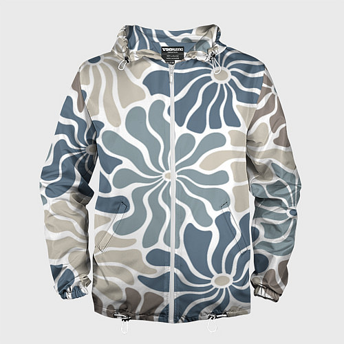 Мужская ветровка Цветы blue and beige pattern / 3D-Белый – фото 1