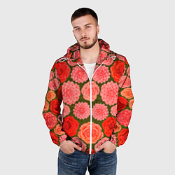 Ветровка с капюшоном мужская Цветочная поляна паттерн, цвет: 3D-белый — фото 2