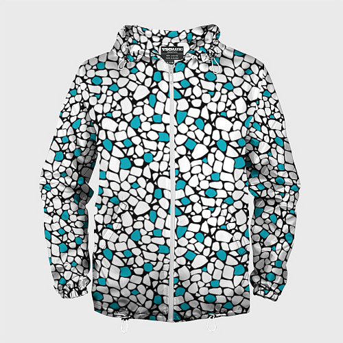 Мужская ветровка Мелкий синий белый мозаичный узор на черном / 3D-Белый – фото 1