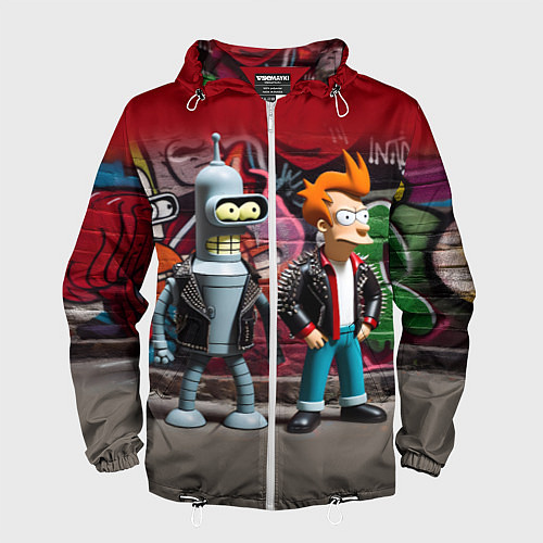 Мужская ветровка Bender bending robot and Fry - ai art graffiti / 3D-Белый – фото 1