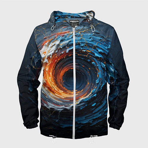 Мужская ветровка Краска синяя и оранжевая в форме вихря / 3D-Белый – фото 1