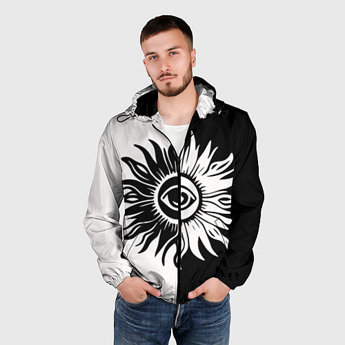 Мужская ветровка Солнце черно-белое / 3D-Черный – фото 3
