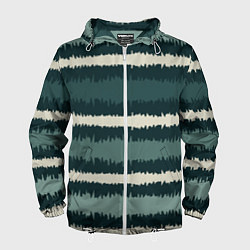 Ветровка с капюшоном мужская Полосы зигзагообразные зеленые, цвет: 3D-белый