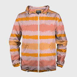 Ветровка с капюшоном мужская Полосы зигзагообразные оранжево-розовые, цвет: 3D-белый