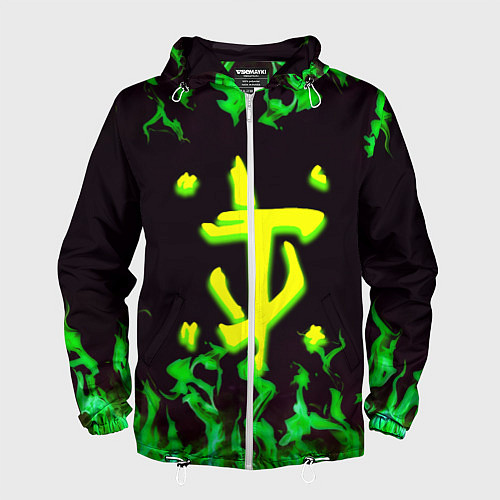 Мужская ветровка Doom зелёный огонь / 3D-Белый – фото 1