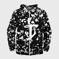 Ветровка с капюшоном мужская Дум белые брызги красок, цвет: 3D-белый