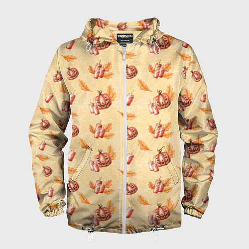 Мужская ветровка Хеллоуин с тыквой и листьями / 3D-Белый – фото 1