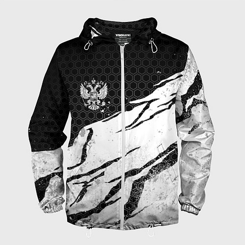 Мужская ветровка Россия - черно-белый герб / 3D-Белый – фото 1