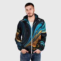 Ветровка с капюшоном мужская Сине-золотая абстракция, цвет: 3D-белый — фото 2