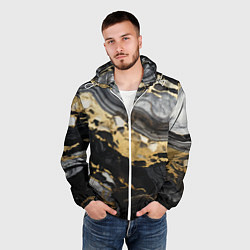 Ветровка с капюшоном мужская Черный серый золотой мрамор, цвет: 3D-белый — фото 2