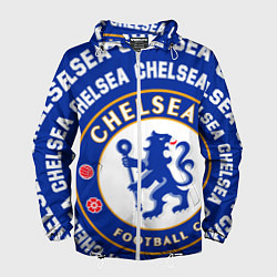 Ветровка с капюшоном мужская Челси надписи по кругу и логотип, цвет: 3D-белый