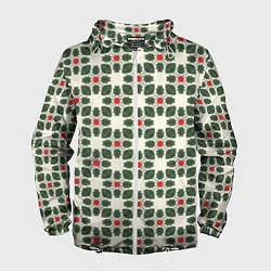 Ветровка с капюшоном мужская Абстрактный лиственный узор, цвет: 3D-белый