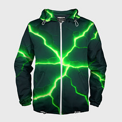 Ветровка с капюшоном мужская Зеленый неон из плит, цвет: 3D-белый