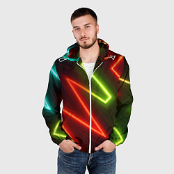 Ветровка с капюшоном мужская Неоновые разноцветные кислотные линии, цвет: 3D-белый — фото 2