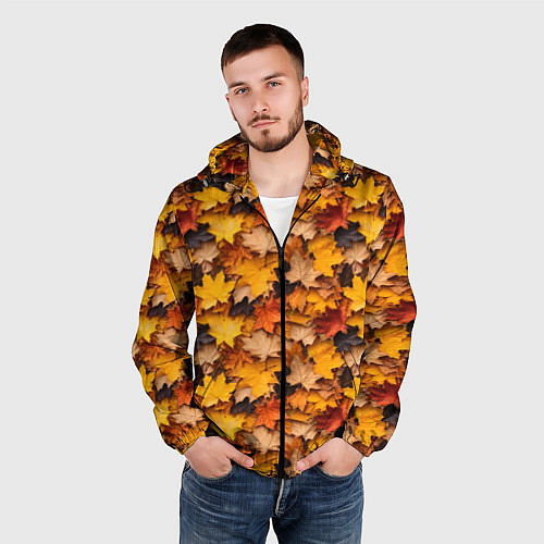 Мужская ветровка Камуфляж из кленовых листьев / 3D-Черный – фото 3