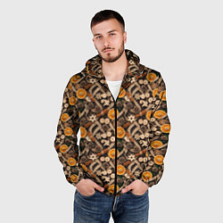 Ветровка с капюшоном мужская Новогодний орнамент с корицей и дольками апельсина, цвет: 3D-черный — фото 2