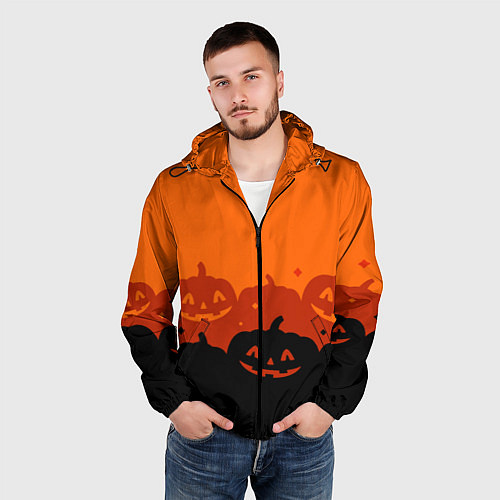 Мужская ветровка Хэллоуин счастливые тыквы / 3D-Черный – фото 3