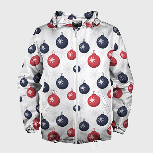 Мужская ветровка Синие и красные новогодние шары со снежинками / 3D-Белый – фото 1
