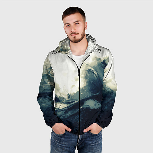 Мужская ветровка Чёрно-синие абстрактные краски / 3D-Черный – фото 3
