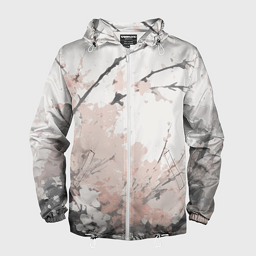 Мужская ветровка Цветущее дерево абстракция / 3D-Белый – фото 1
