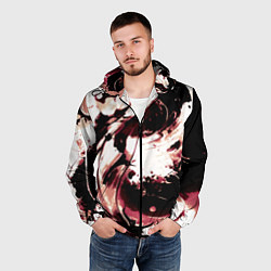 Ветровка с капюшоном мужская Чёрно-красный абстракция волна, цвет: 3D-черный — фото 2