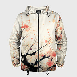 Ветровка с капюшоном мужская Чёрное дерево с цветами абстракция, цвет: 3D-черный